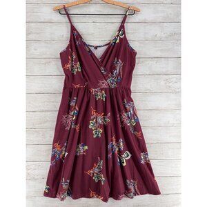 VotePretty Dress Women's Medium Summer Floral Sundress Spaghetti Strap Burgundy